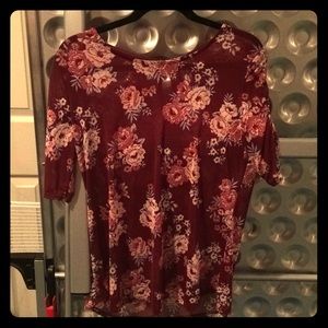 Red floral blouse